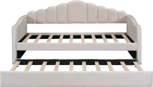Vista 7 de Bellemave Cama diurna tamaño twin con nido para adultos, niños, niñas, adolescentes, camas diurnas con nido para sala de estar, terciopelo, beige