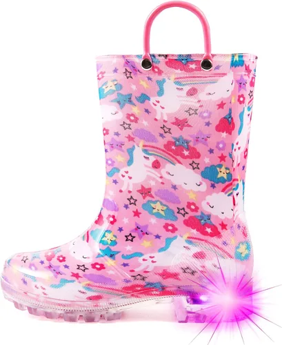 Vista 24 de HugRain - Botas de lluvia con luces para niños pequeños Cosmos Negro