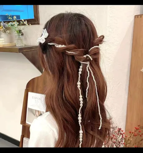 Vista 7 de Pinzas de pelo con perlas de imitación, pinzas para trenzar el cabello largo, cadena de cabello, accesorios de bricolaje, banda para el cabello