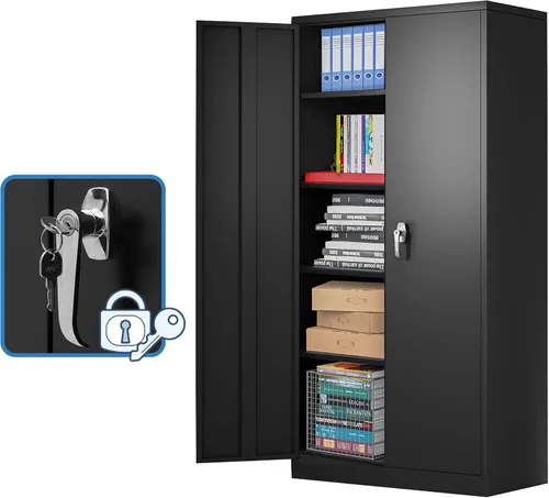 Vista 7 de Armario de almacenamiento de metal de 35.43 pulgadas de alto con ruedas, armario de almacenamiento con cerradura con 1 cajón y 2 puertas, gabinetes