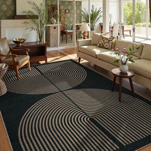 Vista 98 de Lahome Tapetes geométricos para puerta de interior para entrada, alfombra antideslizante lavable de 2 x 3 negro / neutro