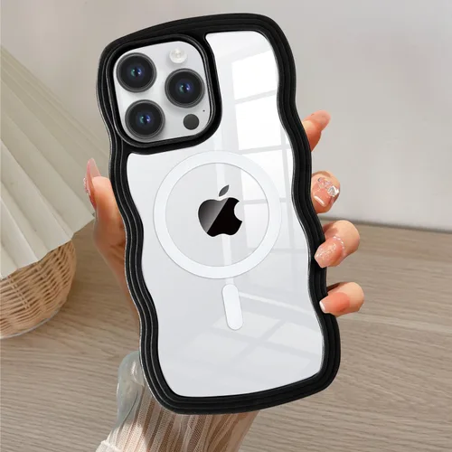 Vista 62 de QLTYPRI Funda magnética para iPhone 11 compatible con Magsafe, bonita funda transparente con marco de onda rizada para niñas y mujeres, parachoques