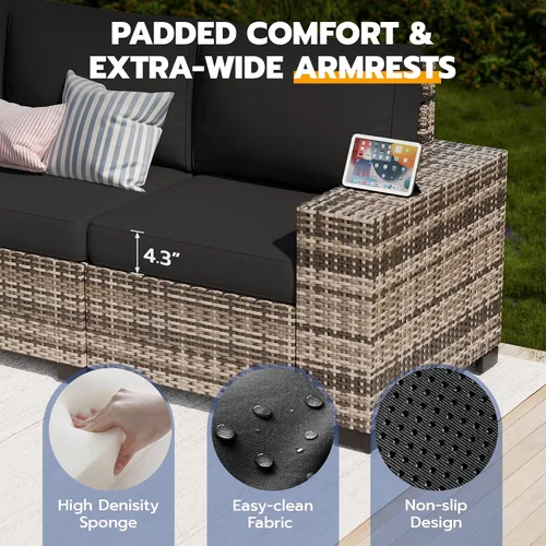 Vista 5 de Juego de muebles de patio, sofá modular de 6 piezas para exteriores con Amarillo-negro oscuro