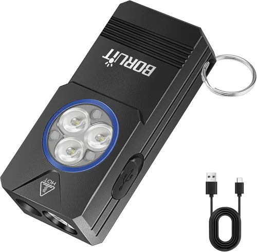 Vista 9 de BORUIT Linterna recargable pequeña EV15 con luz lateral UV y RGB de 365 nm Negro-EV15