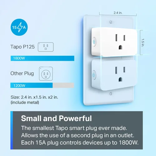 Vista 5 de TP-Link Tapo Apple HomeKit Smart Plug Mini, diseño compacto, 15A/1800W máximo, configuración súper fácil, funciona con Siri, Alexa y Google Home