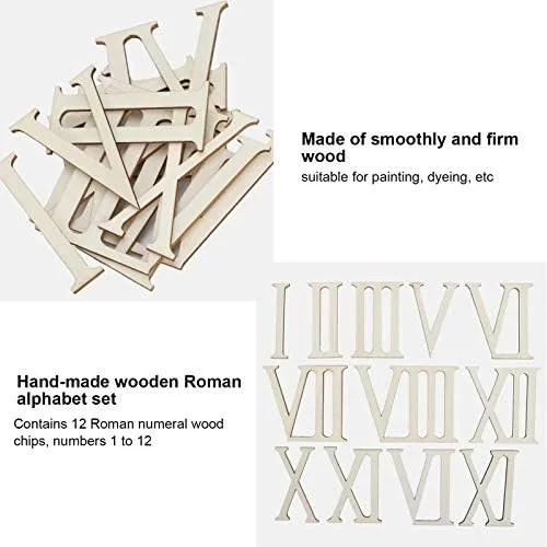 Vista 3 de Letras de madera sin terminar números romanos formas de madera números romanos forma madera numéricos números reloj madera artesanía 2.8 in