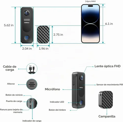 Vista 9 de ZUMIMALL Cámara de timbre inalámbrica 2K sin suscripción, funciona
