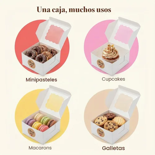 Vista 4 de VGOODALL 15 cajas de galletas, 4 x 4 x 2.4 pulgadas, mini cajas blancas de panadería con ventana para pasteles pequeños, postres, pasteles, donas 15