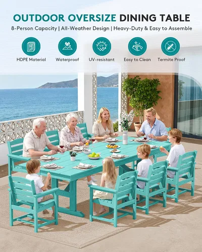 Vista 6 de SERWALL Outdoor 84" HDPE Rectangular Dining Table for 6-8,All-Weather,Aruba