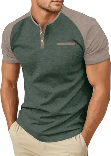 Vista 12 de Sailwind Camisetas casuales de algodón Henley de manga corta con bolsillo para hombre