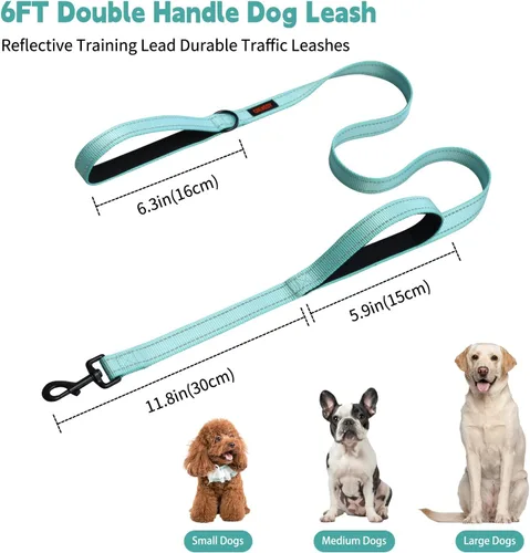 Vista 4 de Correa resistente para perros con 2 asas - Correa reflectante anti-tracción de 6 pies para perros grandes, asa acolchada de tráfico para control
