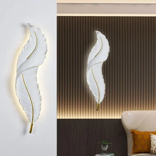 Vista 12 de Lámpara de pared moderna para dormitorio, lámpara de pared LED con diseño de plumas blancas elegante, luz de cuento de hadas, luces de pared de lujo