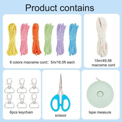 Vista 2 de WEBEEDY Juego de 6 llaveros de macramé de dos colores, mini llaveros de macramé boho para bolsa, llaveros, dijes de teléfono, kit de macramé