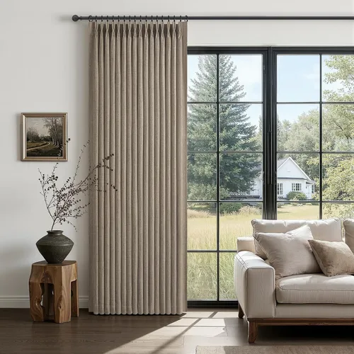 Vista 30 de Cortinas plisadas de lino opacas de 96 pulgadas de largo, juego de 2 paneles para oscurecer la sala de estar/dormitorio, cortinas térmicas virales