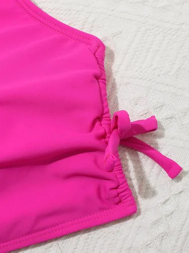 Vista 5 de Romwe Traje de baño de 2 piezas para niña con cordón lateral conjunto de bikini sólido