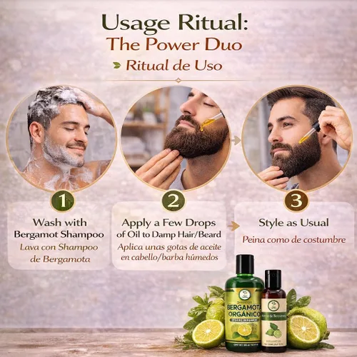 Vista 7 de Champú Bergamota Orgánico (16.9 fl oz) con Aloe Vera y Romero + Aceite de Bergamota (4.2 fl oz) Champú Orgánico Bergamota con Sábila & Romero +
