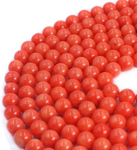 Vista 2 de Cuentas sueltas redondas de coral de bambú de mar naranja de 0.276 in, cuentas sueltas de 15 pulgadas, piedra natural para collar, pulsera, diseño