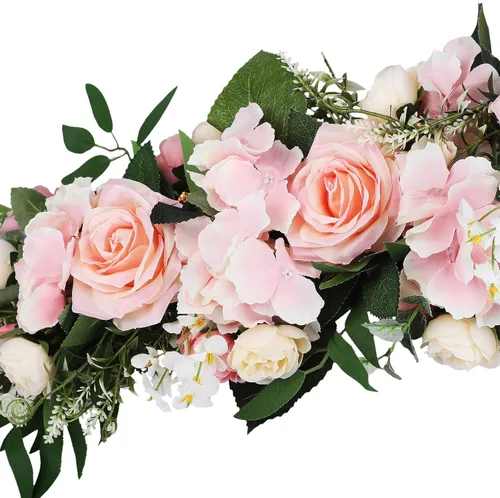 Vista 3 de Arreglo floral de cenador artificial, diseño rústico y floral, para decoración de mesa de boda, recepción, telón de fondo (rosa)