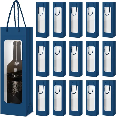 Vista 17 de Tioncy 24 bolsas de regalo de botella de vino individual de Navidad, bolsas de champán para bodas a granel con ventana transparente, cajas
