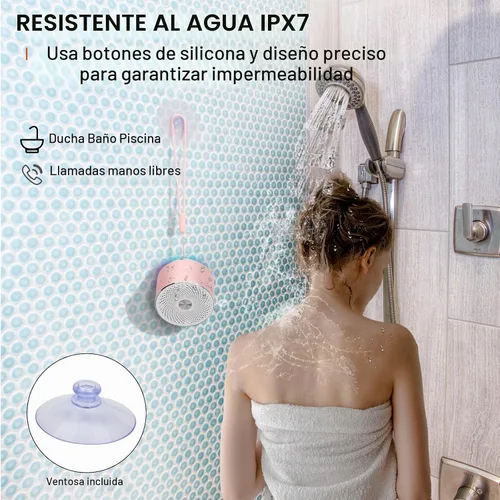 Vista 5 de Mini altavoz Bluetooth para la ducha, altavoz impermeable IPX6, con luces RGB, micrófono, cordón de silicona portátil, ventosa, sonido claro