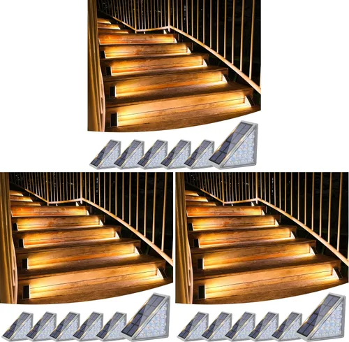 Vista 23 de VOLISUN Paquete de 6 luces solares para escaleras, luces solares Blanco cálido