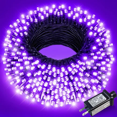 Vista 17 de Juego de 2, luces de Navidad, 200 pies, 600 LED, exterior/interior, guirnalda luces, 8 modos, impermeables, cable verde, parpadeantes, árbol, patio