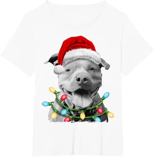 Vista 81 de Pit Bull Santa - Camiseta de perro con luces para árbol de Navidad para niños, Negro, S