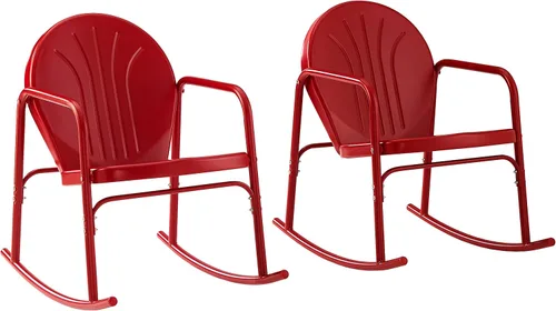 Vista 4 de Crosley Furniture Griffith - Juego de 2 mecedoras de metal retro para exteriores, para porche, terraza, balcón, patio trasero, rojo brillante