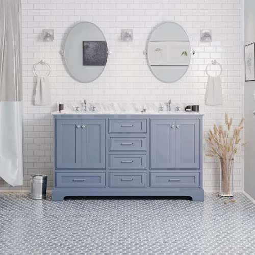 Vista 10 de Kitchen Bath Collection Harper tocador de baño doble de 60 pulgadas (chocolate/carrara): incluye gabinete de chocolate con encimera de mármol