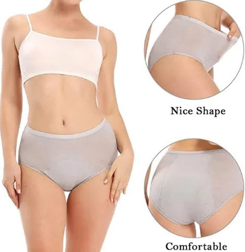 Vista 4 de Ropa interior para mujer, ropa interior de período menstrual para mujeres y niñas, de algodón, cintura alta, cómoda y fácil de limpiar