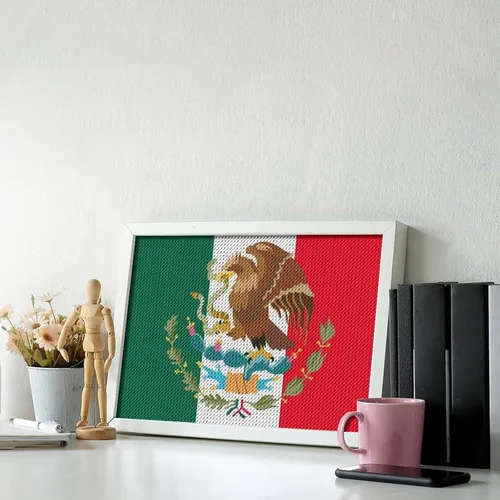 Vista 4 de Kits de pintura de diamantes con bandera mexicana para adultos, taladro completo 5D, manualidades para decoración de pared del hogar, regalo