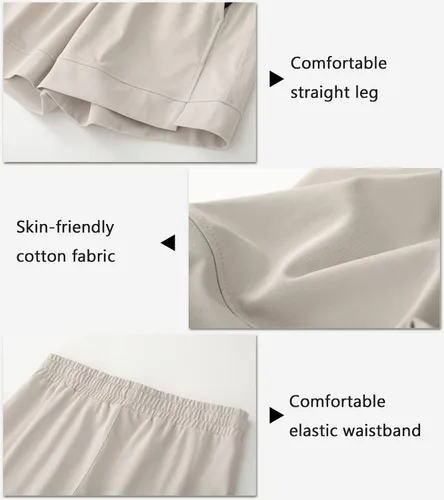 Vista 5 de Vcansion Bermudas de algodón con cintura elástica hasta la rodilla para mujer con cordón