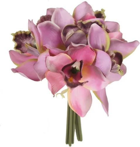 Vista 7 de Paquete de 7 tallos de orquídea Cymbidium de flores artificiales Bubblegum