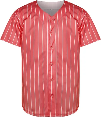 Vista 2 de MNMN Jersey en blanco liso hipster hip hop para hombre, camiseta de béisbol con botones, camisa de manga corta, color blanco, negro, rojo, gris