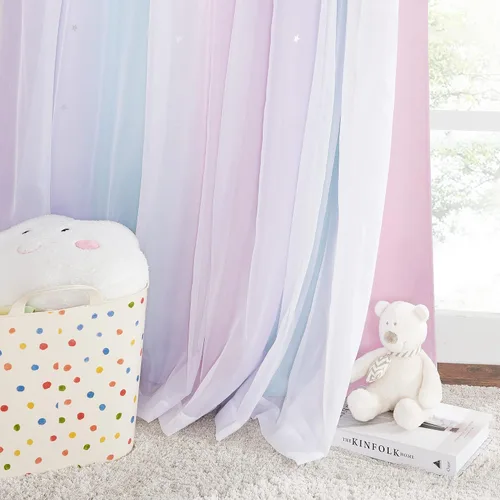 Vista 5 de NICETOWN Cortinas para dormitorio de niñas, cortinas de arco iris, cortinas de estrellas, cortinas de princesa, decoración de habitación