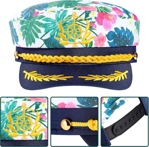 Vista 5 de SOIMISS Disfraces de Halloween para hombre, 4 unidades, sombrero de capitán, ajustable, sombrero de marinero, sombreros de marinero, sombrero azul