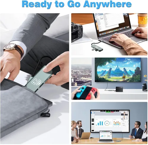Vista 6 de Concentrador USB C, adaptador USB C a HDMI para Nintendo Switch/Switch OLED/MacBook/iPad/iPhone/teléfono Android/portátil, adaptador de TV