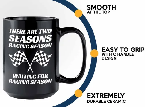 Vista 4 de Taza de café Racer de 15 onzas, color negro, temporada de carreras, Fuel Speed Racer Car Guys Circuit, regalos para él, papá, hombres, novio