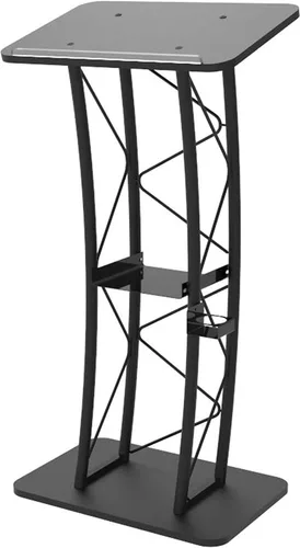 Vista 6 de FixtureDisplays® Atril de púlpito curvo de metal y madera con portavasos 11568