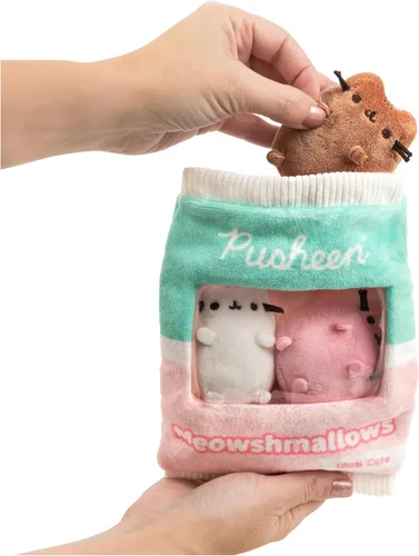 Vista 2 de GUND Pusheen Meowshmallows - Bolsa de golosinas con mini felpa extraíble, animales de peluche para edades de 8 años en adelante, rosa/verde, 7.5