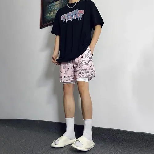 Vista 4 de BOOMLEMON Pantalones cortos de cachemira para hombre con estampado gráfico retro casual, pantalones cortos atléticos para gimnasio, baloncesto