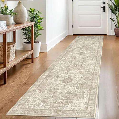 Vista 138 de SIILOOM Alfombra lavable de 2 x 3 pies, alfombra suave color taupe ceniza para entrada, tapete antideslizante para puerta de interior, tapete