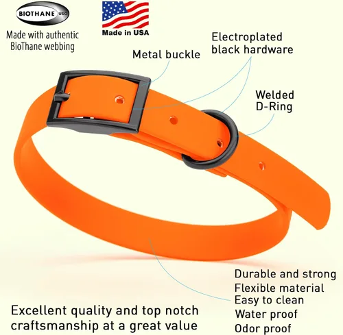 Vista 364 de Dogline Biothane - Collar impermeable para perro con hebilla de liberación rápida, resistente cincha de nailon recubierta con resistente y a prueba