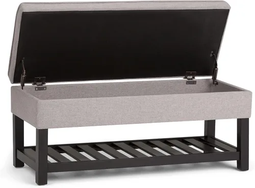 Vista 5 de SIMPLIHOME Cosmopolitan - Otomana rectangular con aspecto de lino de 44 pulgadas de ancho, color gris nube