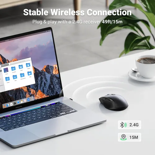 Vista 6 de UGREEN Mouse inalámbrico de 2.4 G con receptor USB, 5 niveles de 4000 DPI, 6 botones, 18 meses de duración de la batería, mouse inalámbrico