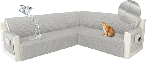 Vista 25 de HDCAXKJ Funda seccional de esquina impermeable para sofá de terciopelo en forma de L, fundas para sofá para mascotas, perros, suaves, resistentes