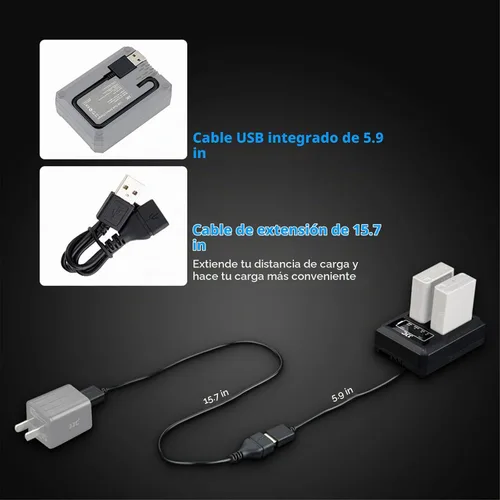 Vista 3 de EN-EL14 EN-EL14a Cargador de batería dual cable USB integrado, compatible con Nikon D3500 D3400 D3300 D3200 D3100 D5600 D5500 D5300 D5200 D5100