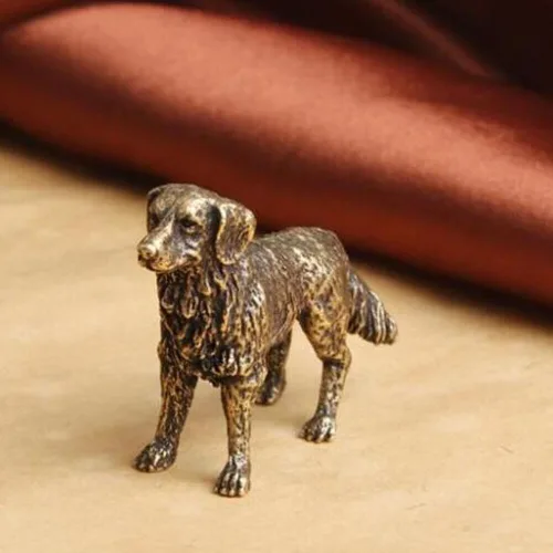 Vista 2 de TEAMWILL Estatua de perro de latón Mini Golden Retriever Figurine Ornamento Animal Fingurines