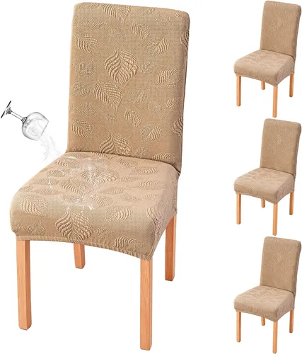 Vista 23 de Genina - Juego de 2 fundas impermeables para sillas de comedor, fundas para sillas de cocina, color beige