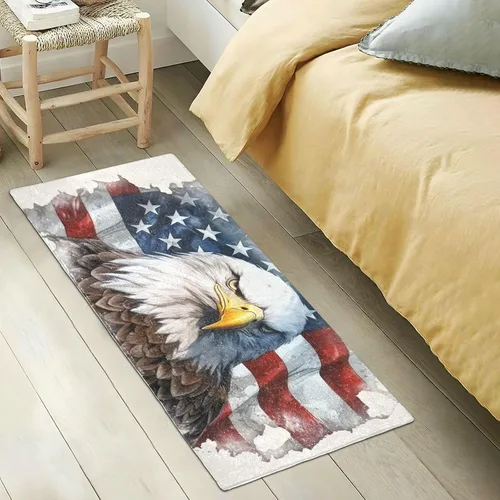 Vista 5 de Alfombra de baño con diseño de águila con bandera americana de 39 x 20 pulgadas, alfombra de baño lanuda suave y absorbente, antideslizante, lavable